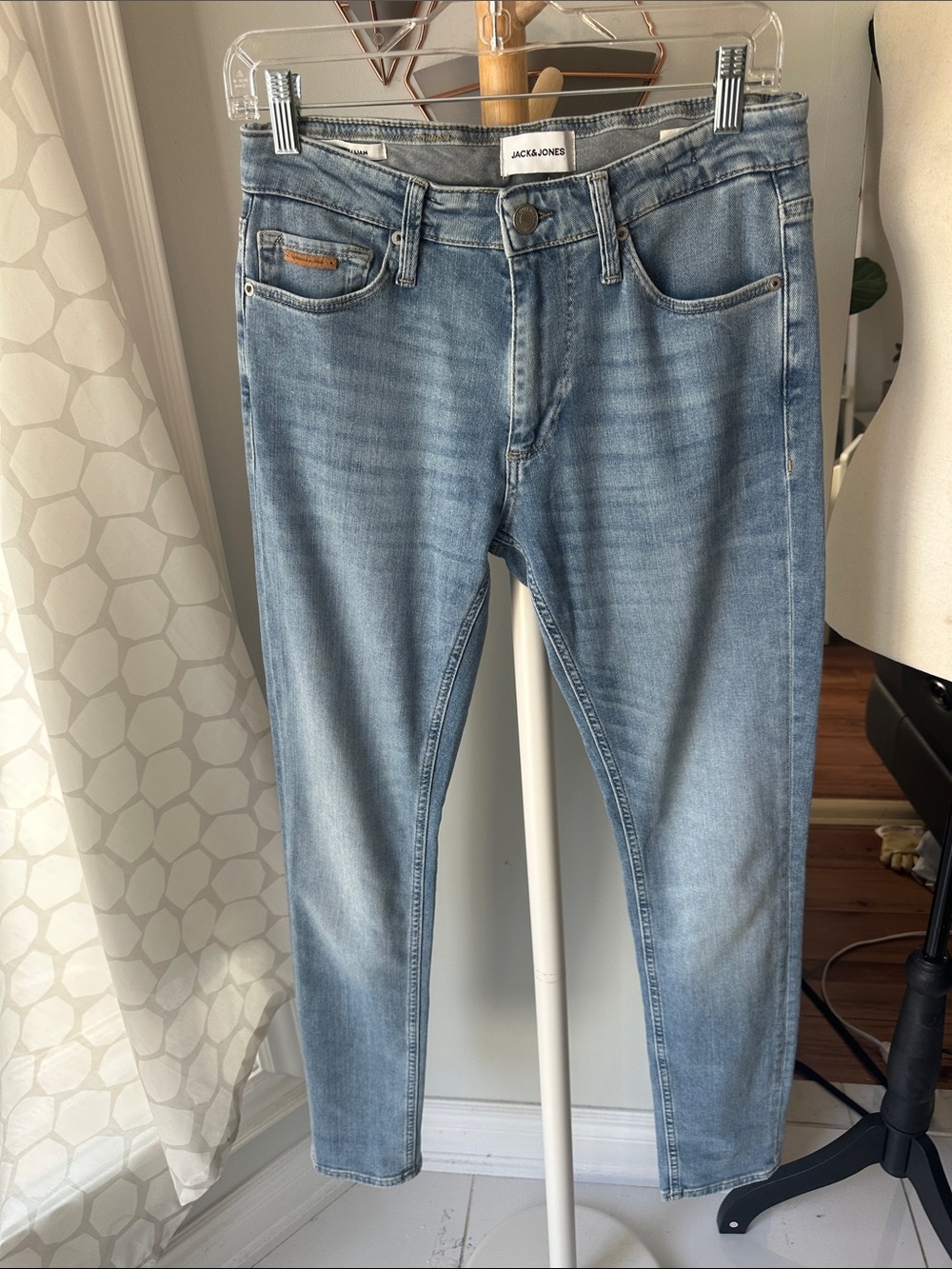 Jack & Jones Liam Light Blue Denim Slim Straight Jeans Size 30 Organic Cotton